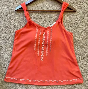 Orange w/ White Embroidery Detailing Sweetheart Tank Top thumbnail 1