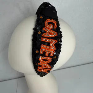 Headband Knotted Sequin Gameday Beaded Orange Black Sports Fan Gear Spirit Week thumbnail 4
