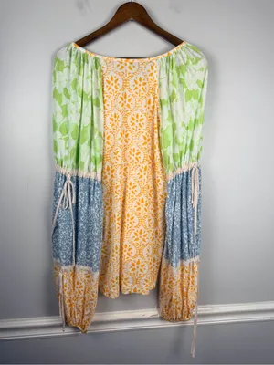 Free people multicolor pattern linen blend drawstring sleeve top size large thumbnail 6