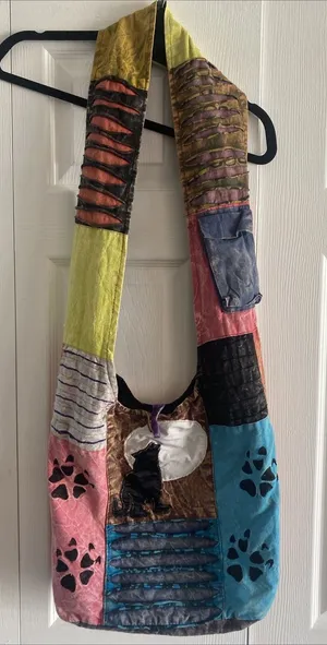 Patchwork Boho‎ Hobo Bag Womens OS Multi Moon Festival Cotton Newspaper Bag thumbnail 1