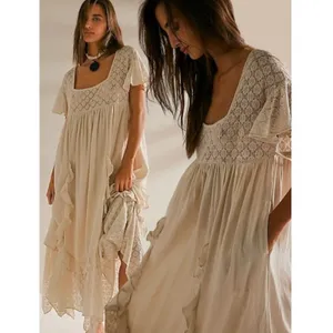 Free People Ethereal Bohemian Bring The Romance Midi Maxi Dress Neutral Medium thumbnail 4