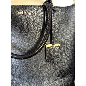 Lauren Ralph Lauren Andover Black Pebbled Tote Satchel Crossbody Bag Gold RLL thumbnail 6