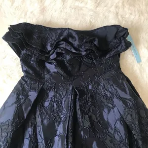 ANTONIO‎ MELANI Strapless Cocktail Dress Size 4 Navy Blue Midi Embroidered New thumbnail 4