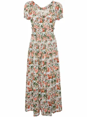 Doen Blue Leanne Floral-Print Cotton Midi Dress, S thumbnail 4