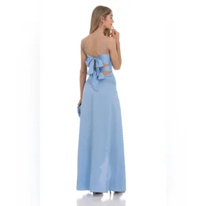Lucy in the Sky Satin Front Twist Strappy Maxi Dress in Coral Size Large thumbnail 11