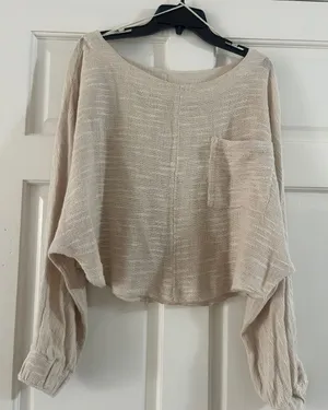 Free People Cream Lightweight Pocket Pullover thumbnail 1