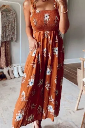 By Together Boutique Rust Smocked Jumpsuit thumbnail 1