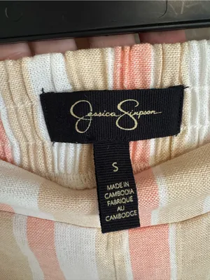 Jessica Simpson Striped Linen Blend Wide Leg Pants Pink Tan White NWT Size S thumbnail 5