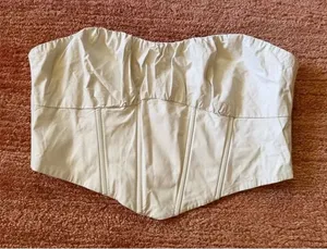 Cotton Candy LA Faux Leather Corset Top Strapless Ivory Cream Bustier M thumbnail 1