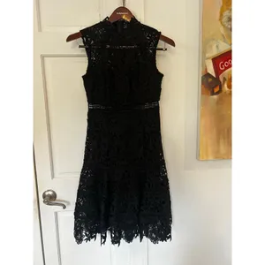EUC Bardot Elise Womens Black Crochet Lace Cocktail Midi Dress US 6 thumbnail 2