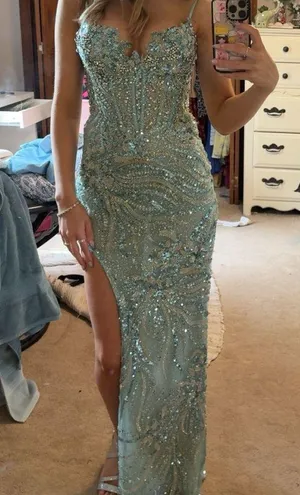 Sequin Embellished Evening Gown Blue Size 00 thumbnail 1