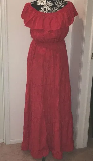 New Off Shoulder Tiered Maxi Dress Stretchy Size Large thumbnail 4