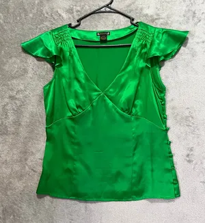 Vintage Y2k Polo Baby Doll Green 100% Silk Ruffle Sleeve Blouse Women’s Medium thumbnail 1