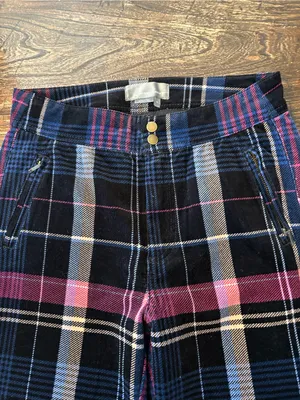Anthropologie Alicia Moto Corduroy Pants Womens 29 Navy Plaid Slim Fit thumbnail 3
