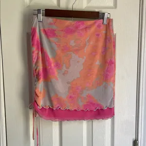 Wild Fable Pink & Orange Race Festival Tie-Dye Mini Skirt thumbnail 3