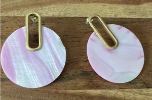 Kendra Scott Diane Earrings gold pink mother-of-pearl statement modern circle thumbnail 1