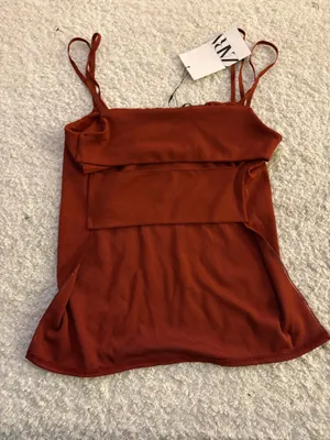 NWT Zara brick red soft strap top and trouser set. Size Medium thumbnail 6