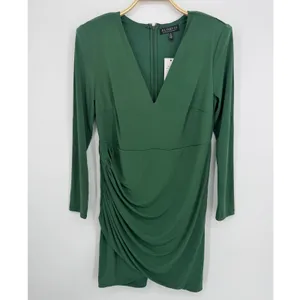 Eloquii Ruched V-Neck Sheath Dress 16 Green Long Sleeve Party Wedding Guest Chic thumbnail 2