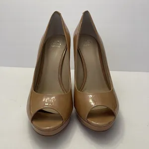 Saks 5th Avenue Patent Leather Platform Peep Toe Heels Tan‎ Nude Womens 10 thumbnail 4
