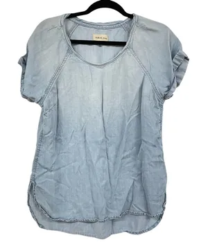 Cloth & Stone Chambray Short Sleeve Womens Blouse S Boho Beachy Coastal Cowboy thumbnail 1