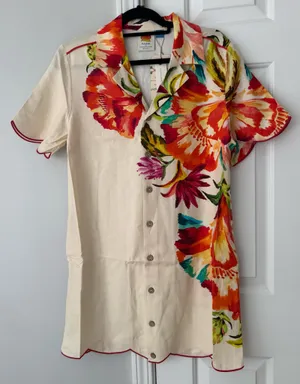 Farm Rio Floral Print Scalloped Mini Shirt Dress, Size M thumbnail 7