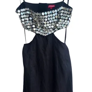 NEW NWT STAUD Jada Embellished Cutout Linen Maxi Dress In Black thumbnail 6