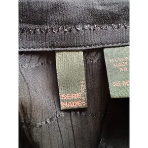 Serenade Women Size Large Button Down Shirt Crinkle Stretch Black Office Chic thumbnail 5
