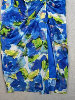 Taylor Blue & Green Floral Ruched Body-con Maxi Dress w/slit Size: XS thumbnail 3