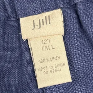 J Jill Pants Womens 12 Tall Linen Wide Leg Stretch Waist Casual Blue Belted thumbnail 2