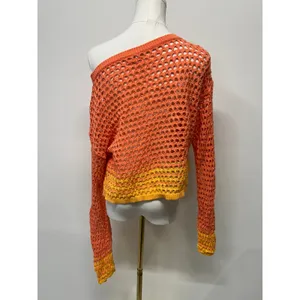 Aerie Crochet Sweater Boho Festival Beach Mesh‎ Orange Yellow Size Medium thumbnail 3
