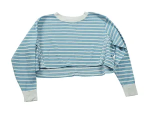 Altar'd State Blue White Striped Waffle Knit Cropped Oversize Long‎ Sleeve Top thumbnail 1