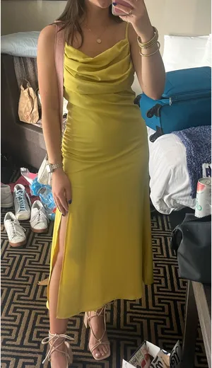 Lemon yellow satin dress thumbnail 3