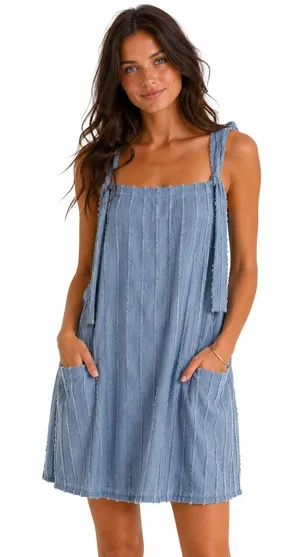 Arula Blue Textured Sleeveless Jumper Dress Oversized Pockets Boho Lagenlook thumbnail 1