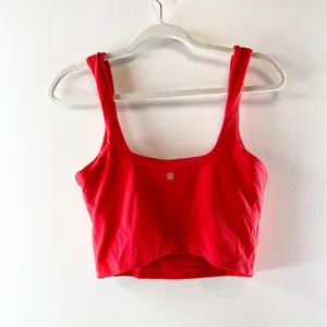 Athleta Square Neck Cropped Built in Bra Tank Top Red Medium thumbnail 4