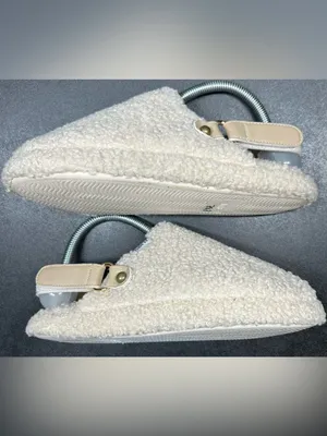 Born Women’s Size S 6-7 White Sherpa Slip On Adjustable Strap Mule Slippers thumbnail 2