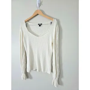 Paige Europa Sweater Size XL Ivory Silk‎ Blend Pullover Knit Bishop Sleeves thumbnail 5