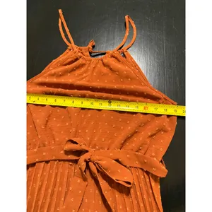 PrettyGarden Rust Orange Swiss Dot Pleated Halter Maxi Dress Womens Medium thumbnail 4