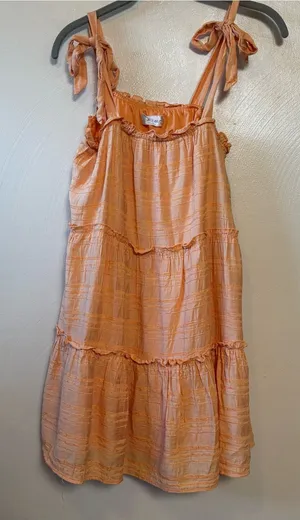 Altar'd State Women's Dress Tiered Mini Tie Straps Lined Gauze Peach Size Small thumbnail 1