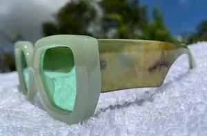 Thick Frame Marble Pastel Green Trasparent Lens Sunglasses thumbnail 3