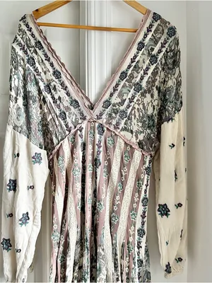Anthropologie Let Me Be Floral Embroidered Lace Long Sleeve Bohemian Maxi Dress thumbnail 8