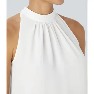 Halara High Neck Ivory Chiffon Lightweight Sleeveless Blouse Top‎ M NWT thumbnail 10