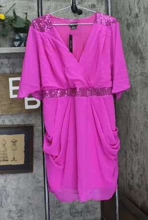 City Chic Womens Trendy Plus Size Sequin Wrap Dress Lipstick Purple Pink 16W thumbnail 1
