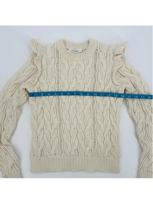 Frame Sofia Cable Knit Ruffle Sweater Beige XS thumbnail 9