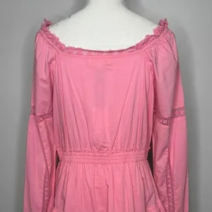 LoveShackFancy Sanaya Dress XL Vivid Pink‎ Long Sleeve Ruffle Tiered Lace Trim thumbnail 10
