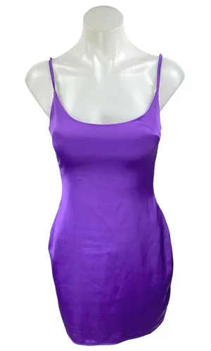 Missguided Purple Silk Satin Sleeveless Cami Camisole Tank Mini Slip Dress Sz 4 thumbnail 1