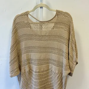 NY Collection Tan Open Knit Dolman Sleeve Sweater XL Beige Crochet Festival Boho thumbnail 5