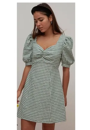 Nobody’s Child Penny Mini Dress In Green Gingham Size 6 Summer Cottagecore thumbnail 1