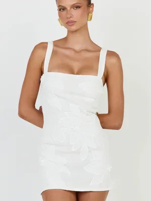 Showpo White Square Neck Floral Applique Mini Dress thumbnail 3