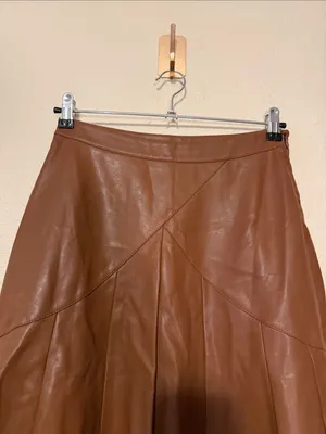 Anthropologie Maeve Mariska Brown Faux Leather Midi Skirt Size 2 A Line NWT thumbnail 6