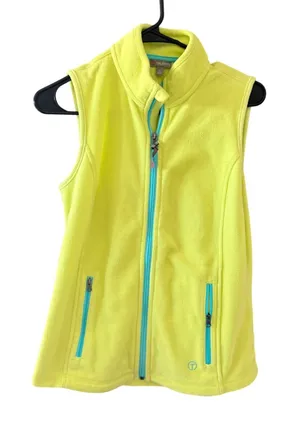 Talbots Womens Petite‎ Small Neon Lime Yellow Full Zip Fleece Vest Outdoor thumbnail 1
